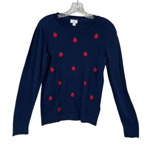 J.Crew Navy Blue Cotton Apples Teddie Sweater SMALL